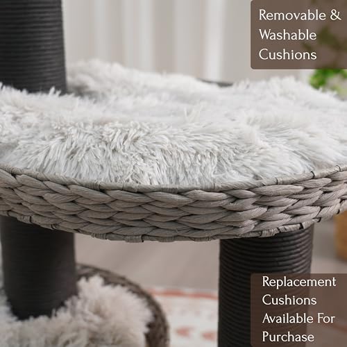 PetPals 4-Level Cat Tree with Recycled Paper Rope Baskets Beds and Removable Washable Curshions,Multi-Level Cat Climbing with Replaceable Paper Rope Scratching Posts (Black and Gray) - color: Black and Gray