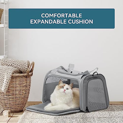PETSFIT Cat Carrier Airline Approved, Soft Carrier for Small and Medium Cats Under 12 Lbs, Soft Cat Travel Bag, Kitten Carrier with Extendable Mat, Grey - color: Grey, size: Medium