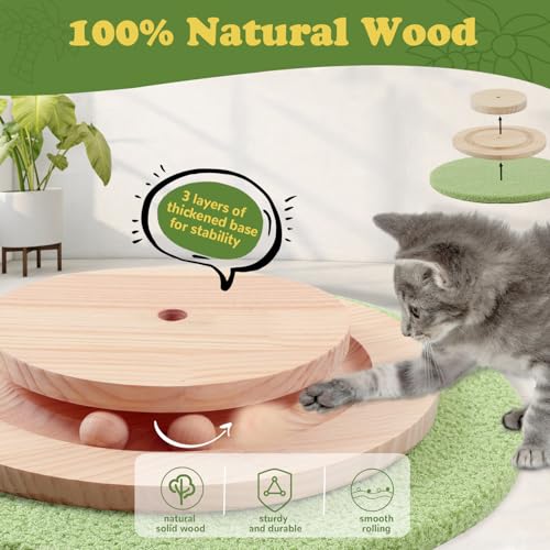 39.4'' Tall Cat Scratching Post,3.5 Inch Wide Sisal Rope Scratching Post for Indoor Adults Kittens,Cat Scratcher with Stable Solid Wood Base Interactive Ball Toys Self Groomer Brush for Large Cats - color: green-39.4inch