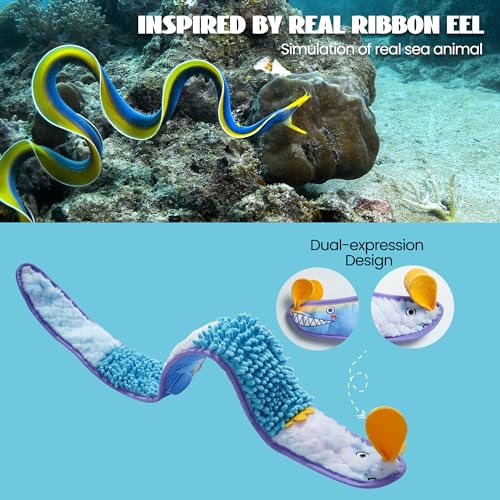 Nocciola EEL Squeaky Dog Toy, Tough No Stuffing Toy for Tug of War, Puppy Interactive Puzzle Fun to Keep Them Busy, Cognitive Crinkle Dog Toy for Large Medium Small Breed, Blue - color: No Stuffing Blue Eel