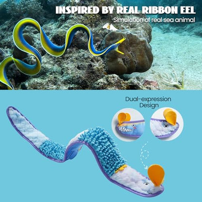 Nocciola EEL Squeaky Dog Toy, Tough No Stuffing Toy for Tug of War, Puppy Interactive Puzzle Fun to Keep Them Busy, Cognitive Crinkle Dog Toy for Large Medium Small Breed, Blue - color: No Stuffing Blue Eel