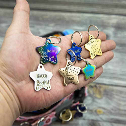 Personalized Dog Tag with 5 Lines of Custom Deep Engraved Durable Stainless Steel Pet ID Name Tag Designer Regular Size Star - size: Regular, style: Star