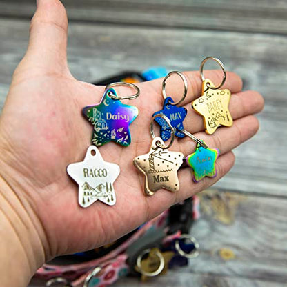Personalized Dog Tag with 5 Lines of Custom Deep Engraved Durable Stainless Steel Pet ID Name Tag Designer Regular Size Star - size: Regular, style: Star