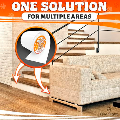 Double Sided Cat Tape for Furniture 4" X 30 Yards – PVC Couch, Carpet and Door Protection with Easy Peel Arrow Marker, Wide Clear Sticky Adhesive Cat Scratch Furniture Protector – Easy to Install