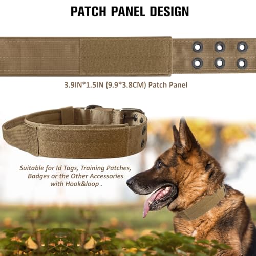 Tactical Dog Collar with Handle, Military Adjustable Heavy Duty Metal Buckle Dog Collars Soft Nylon Training Collar for Medium Large Dogs (Brown, Medium) - color: Brown-HD, size: M