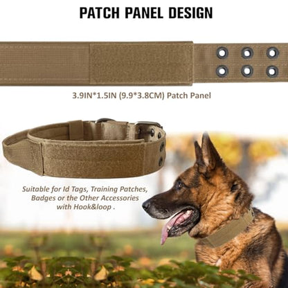 Tactical Dog Collar with Handle, Military Adjustable Heavy Duty Metal Buckle Dog Collars Soft Nylon Training Collar for Medium Large Dogs (Brown, Medium) - color: Brown-HD, size: M