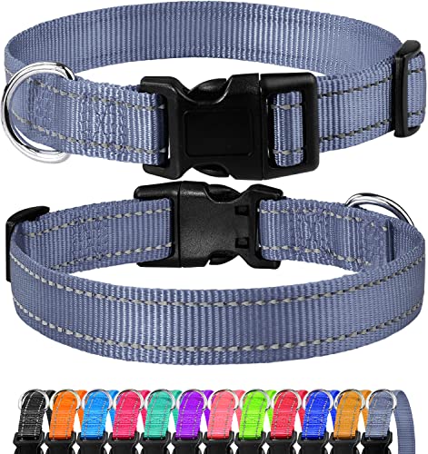 Reflective Dog Collar, Sturdy Nylon Collars for Puppy and Extra Small Girl and Boy Dogs, Adjustable Dog Collar with Quick Release Buckle,Gray,5/8" Width - color: Gray, size: X-Small Plus (Pack of 1)