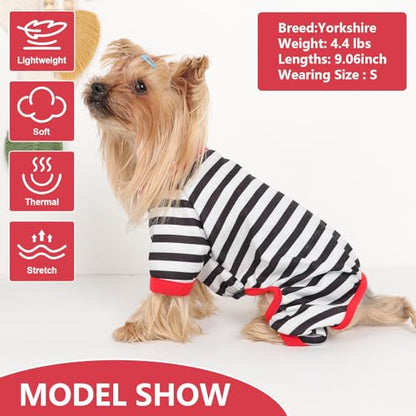 Dog Pajamas Pjs Stretchable Strip Dog Jumpsuit 4 Legs Pjs for Summer Dog Clothes Puppy Onesies Doggie Outfit (Black, Medium (Chest 15in)) - color: Black, size: Medium (Chest 15in )
