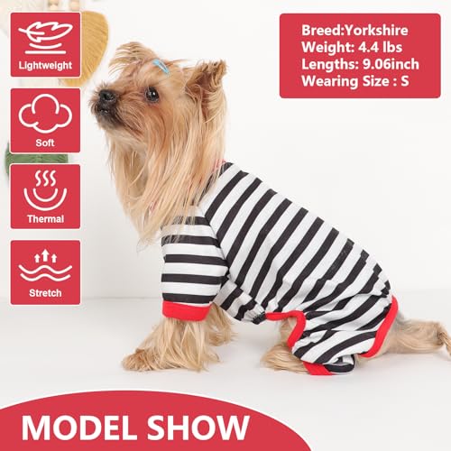 Dog Pajamas Pjs Stretchable Strip Dog Jumpsuit 4 Legs Pjs for Summer Dog Clothes Puppy Onesies Doggie Outfit (Black, Large (Chest 17in)) - color: Black, size: Large (Chest 17in )