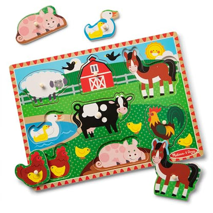 Melissa & Doug Farm Wooden Peg Puzzle (8 pcs) - style: Farm