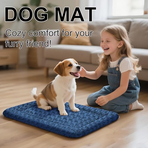 Dog Beds Crate Pad, Dog Bed Mat for Smal Dogs Sleeping, Soft, Durable, Washable & Anti-Slip Crate Pads, Reversible Mat Bed Kennel Mat Cat Bed - color: Navy Blue, size: S(24"*18"*1.5")