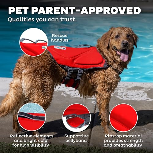 Outward Hound Dawson Swim Red Dog Life Jacket, Medium - color: Red, size: Medium (Chest Girth: 21"-27")