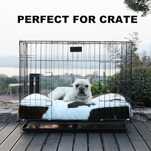 Bedfolks Waterproof Dog Crate Bed,Plush Dog Bed with Removable Washable Cover,Faux Fur Dog Crate Pad for Medium Dogs,Fluffy Dog Kennel Bed 29"x21",Cow Print - color: Cow Print, size: Medium(29x21'')