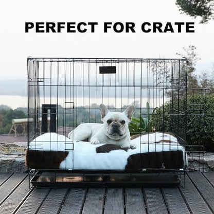 Bedfolks Waterproof Dog Crate Bed,Plush Dog Bed with Removable Washable Cover,Faux Fur Dog Crate Pad for Medium Dogs,Fluffy Dog Kennel Bed 29"x21",Cow Print - color: Cow Print, size: Medium(29x21'')