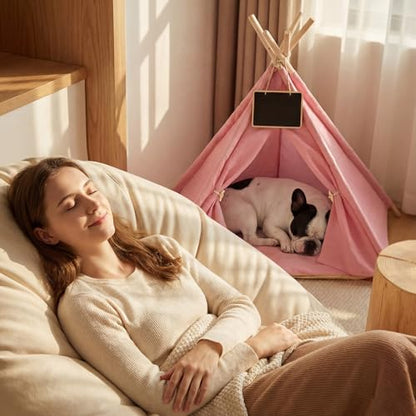 Dog & Cat Teepee Tents Indoor Pet Teepee Bed with Thick Cushion Portable Dog Houses Pink Cat Tents for Puppy & Pet(M: 20 x 20 x 24.8 Inch) - size: M: 20 x 20 x 24.8 Inch