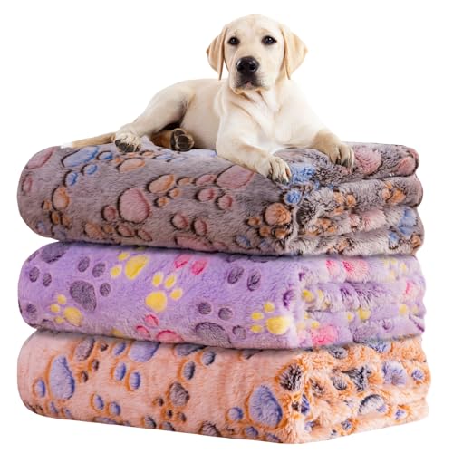 Rezutan 1 Pack 3 Blankets for Dogs, Dog Blanket for Large & Medium Pet Cat, Premium Soft Fluffy Suitable for Dog Kennels & Beds, Sofas, Gifts Puppy Essentials, 41x31inch, Tan/Purple/Brown - color: Tan/Purple/ Brown, size: Large,41x31inch