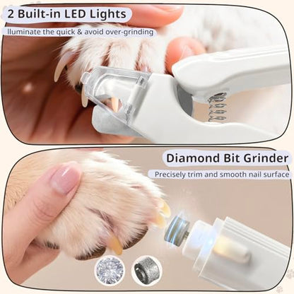 2-in-1 Dog Nail Trimmers & Dog Nail Grinder, Dog Nail Clippers with 2 LED Lights & Safety Guard, USB Rechargeable, Multiple Grinding Methods for Small, Medium, and Large Dogs & Cats (White) - color: White