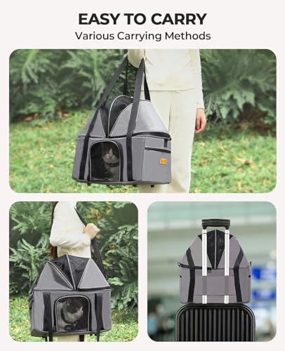 BurgeonNest Top-Expandable Large Cat Carrier, Soft-Sided Cat Bag for Medium & Large Cats Up to 25 lbs, Upgraded Small Dog Car Seat, Pet Travel Bag with Semi-Open Canopy - size: Large