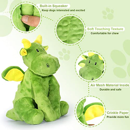 Letsmeet Squeaky Dog Toys Plush Dog Toy with Crinkle Paper Stuffed Durable Dog Chew Toys for Small Middle and Large Dogs - style: Pterosaur