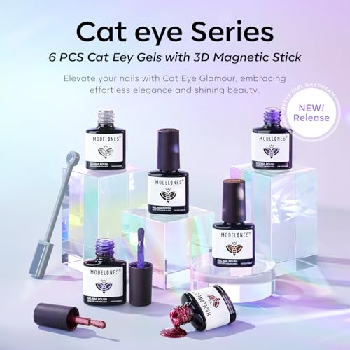 modelones Cat Eye Gel Nail Polish Set, 6 Colors Winter 9D Glassy Cat Eye Glitter Gel Polish Black Red Purple Blue Silver Brown Nail Polish with Magnet Soak Off LED DIY Salon Gift - color: A2-Moon n Night Cat Eye