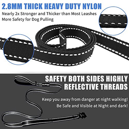 Strong Heavy Duty Dog Leash - 4ft Reflective Nylon Training Leash with Soft Padded Double Handle & Auto Lock Frog Clip - Safety Traffic Control for Large Medium Small Dogs No Pull Walk Black Black,4ft - color: Black Black, size: 4FT x 1" x 2.8MM