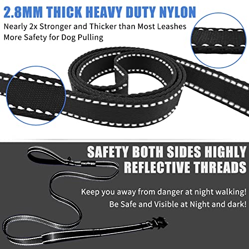 Strong Heavy Duty Dog Leash - 6ft Reflective Nylon Training Leash with Soft Padded Double Handle & Auto Lock Frog Clip - Safety Traffic Control for Large Medium Small Dogs No Pull Walk Black Black,6ft - color: Black Black, size: 6FT x 1" x 2.8MM