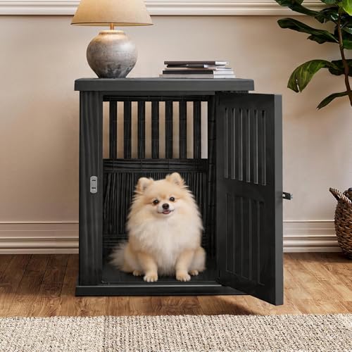 30-Inch Dog Crate Furniture End Table - Decorative Corner Dog House Table for Small to Medium Dogs, Indoor Plastic Dog Crate with Lockable Latch (Black, 29.5" L x 21" W x 25.2" H) - color: Black, size: 29.2"L x 21.0"W x 25.2"H