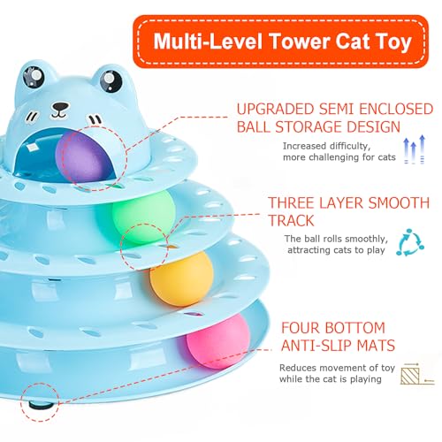 17 Pack Cat Toys, 4-Level Turntable Ball Track Interactive Cat Toy for Indoor Cats, Self Play Fun Roller with Colorful Rotating Ball Puzzle Exercise Kitten Toys Set - color: Light Blue