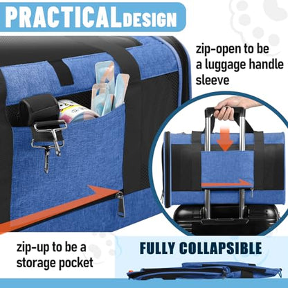 GAPZER Pet Carrier Large Cats 20 lbs Top Load/Soft Sided Small Dog Travel Carriers/Collapsible Carrier Bag for Medium Cat Puppy/Sturdy Transport Carriers Long Trips/Medium Cats 15 pounds Blue - color: Blue