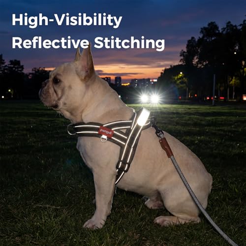 No Pull Dog Harness with Handle, Boston Terrier Adjustable Reflective Dog Vest, Breathable Air Mesh Padded Pet Harness with Front Leash Clip for Small Medium Dogs, Black, M - color: Black, size: Medium