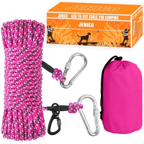 Dog Tie Out Cable for Camping - 50ft Dog Lead Dog Runner for Yard - Portable Trolley System for Large Small Dogs Outside - color: Pink, size: 50FT
