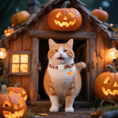 Unique style paws 2 Pack Autumn Halloween Kitten Collar Breakaway with Bell&Pendant, Adjustable Safety Oil Painting Pumpkin Party Cat Cotton Collar for Girl Boy Cat and Small Pet - color: Oil Pumpkin Party