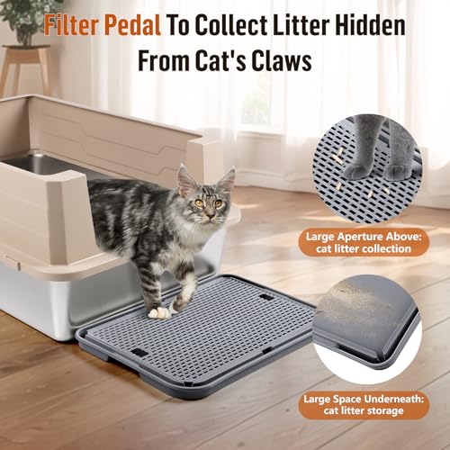 Large Cat Litter Box Step Mat, 16.5"x11.2" Cat Ramp Stairs, Cat Litter Catcher for Self-Cleaning Litter Box, Cats Pedal Step Stool Ideal for Kitten & Older Cats (Dark Grey) - color: Dark Grey Large