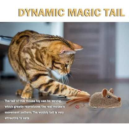 Cat Toys Squeaky Rechargeable Moving Mouse with Dynamic Magic Tail, Automatic Self Play Mouse Interactive Cat Toy for Indoor Cats, Kitten's Electric Multi-Mode Activated Mouse Toy (Brown) - color: Sienna Brown