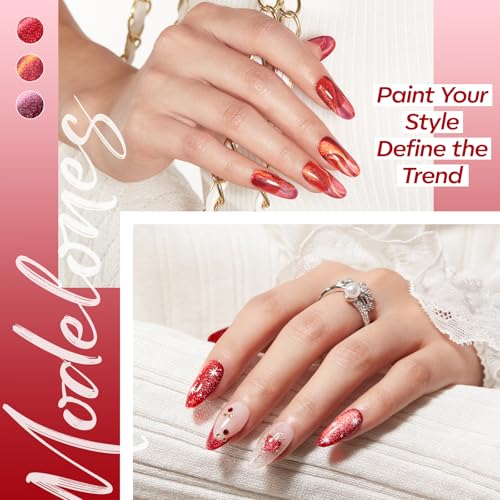 modelones Cat Eye Gel Nail Polish, 6 Colors Red Glitter Burgundy Ruby Sparkle Shimmer Gel Polish Set with Magnet Nail Gel Polish Kit Soak Off Led Nail Art Manicure Salon DIY Gifts - color: A-1 Rouge Aura