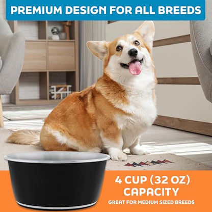 Master Pet Supply Stainless Steel Dog Bowls Set of 2 (32 Oz Each) with Non-Slip Rubber Base - Black Velvet - Basic Dog Food Bowl Water & Food Bowls for Small Medium Large Dogs & Cats, Metal Dish - color: Black Velvet, size: 4 Cups (32 oz) 2 Pack
