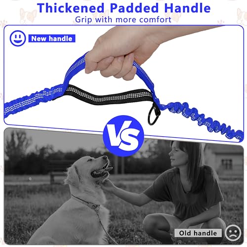 Hands Free Dog Leash with Zipper Pouch, Running Waist Leash for Dog Walking, Adjustable Waist Belt for Large Dogs, Reflective Bungee Design with Two Handle for Hiking, Training, Royal Blue - color: Royal Blue