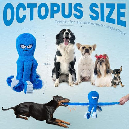 LEGEND SANDY Tough Dog Toys, Stuffed Chew Large Dog Toys to Keep Them Busy, Interactive Squeaky Tug of War Doggie Toy, Crinkle Blue Octopus - color: Blue Octopus
