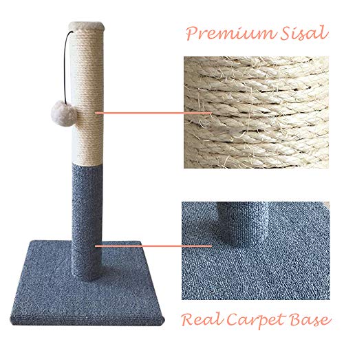 Cat Scratching Post Tower, Tall Cat Scratch Post, Natural Sisal Rope Scratcher Posts Refill for Indoor Cats, Carpet Cat Scratching Post with Replaceable Toys, Sturdy Base (Grey) - color: White