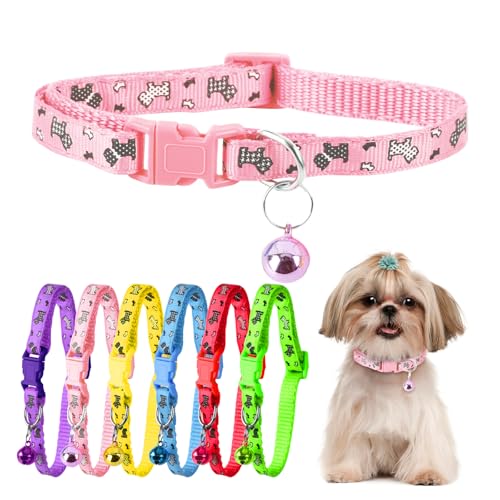 XXS Dog Collar Teacup Dog Collar, Printed Dogs Collar, Mini Printed Dogs Collars, Teacup Dogs Collars for Puppies Cats, Pink, 3/8 inch Width - color: Pink