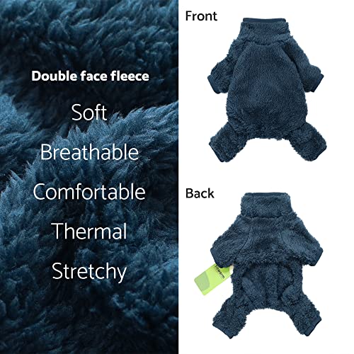 Fitwarm Dog Fuzzy Velvet Pajamas, Dog Winter Clothes for Small Dogs Boy Girl, Pet Jumpsuit, Doggy Apparel, Navy Blue, Large - color: Blue, size: Large