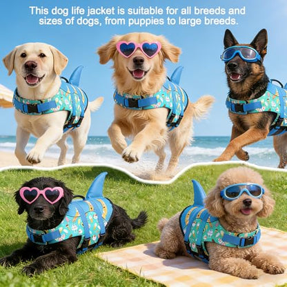 Shark Fin Dog Life Jacket High Buoyancy, Adjustable Dog Life Vest with Quick Release Buckles & Rescue Handle for Swimming Boating, Small Medium Large Dogs - color: Shark-Turquoise+Ice cream, size: X-small