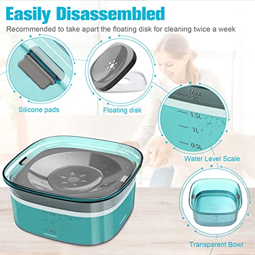 UPSKY 70oz Dog Water Bowl 2L No Spill Dog Bowls Large Capacity Spill Proof Slow Water Feeder, No Splash Dog Bowl Pet Water Dispenser Vehicle Carried Travel Slow Drinking Bowls for Messy Drinkers, Cats - color: E-Green, size: 2 L