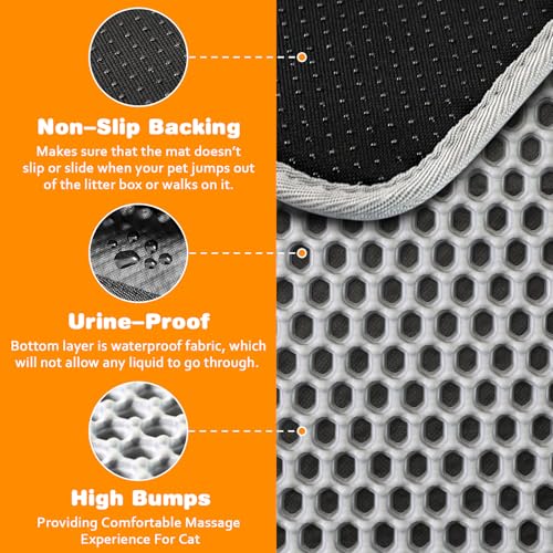 Waterproof Cat Litter Mat, Double Layer EVA, Odor-Free Large Grid, Urine Proof, Easy Cleanup (Brown, 18 x 24) - color: Brown