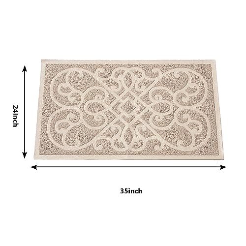 PetLike Cat Litter Box Mat, Thick Kitty Litter Trapping Mat, Durable,Waterproof &Washable with Non-Slip Backing, Soft on Kitty Paws and Easy to Clean, BPA Free - color: Tan, size: 35x24