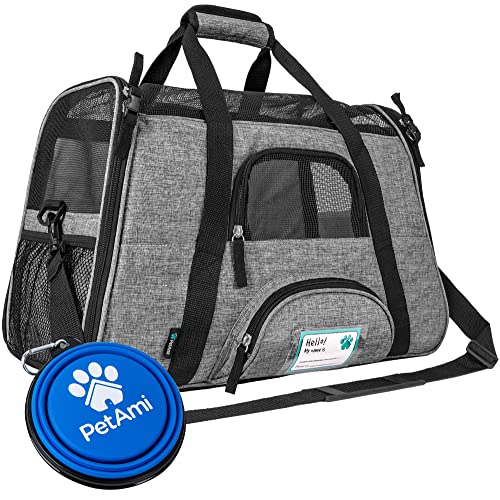 PetAmi Airline Approved Pet Carrier for Cats & Small Dogs, Soft Sided TSA Travel Carrier Bag Sherpa Bed, Breathable Mesh Ventilation, Collapsible Bowl, Fit Under Seat, Up to 18 lbs, Small Heather Gray - color: Heather Gray, size: Small - 17"L x 10.2"W x 1