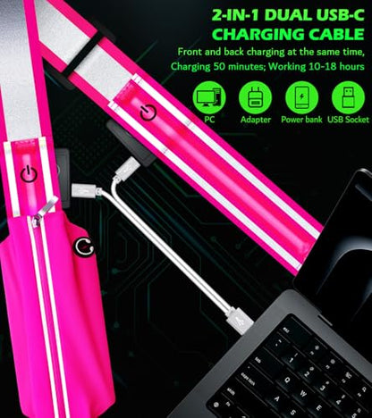 Ylzzrs LED Belt Reflective Sash for Walking at Night,High Visibility Adjustable Night Running Safety Gear,Light Up Running Belt Reflective Gear with Phone Bag/Armband for Runners Walkers Men Women - color: Pink