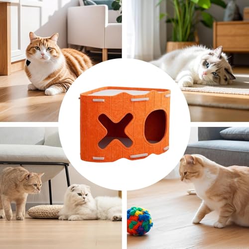 Genérico Felt Cave Cats - Semi-Gated Pets - Spacious Cave | Winter Use Outdoor Camping Travel Home & Bedroom & Living Room Apartment Balcony - color: Orange