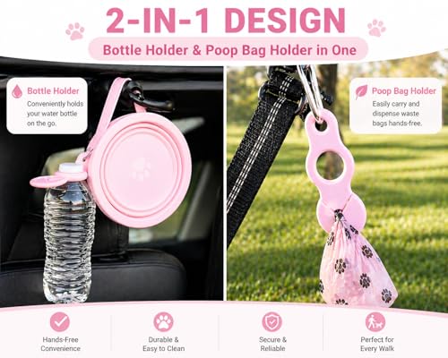 Pink Slow Feeder 3-in-1 Travel Dog Bowl Set – 30 OZ Stainless Steel + 20 OZ Collapsible BPA-Free Silicone Bowl Lid | Silicon Slow Feeder Insert | Non-Slip, Anti-Choking|, Carabiner | We give Back - color: Slow feeder Pink Bowl