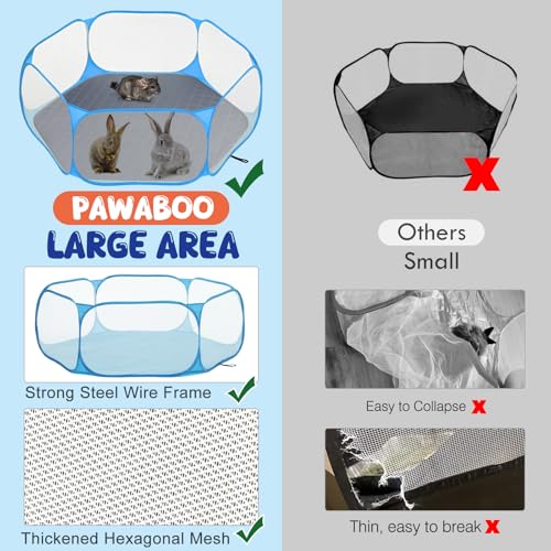 Pawaboo Small Animals Playpen with Pad, Waterproof Small Pet Cage Tent with Reusable Pad, Portable Outdoor Yard Fence for Chick/Kitten/Puppy/Guinea Pig/Rabbits/Chinchillas, Blue+Gray - color: Blue+Gray